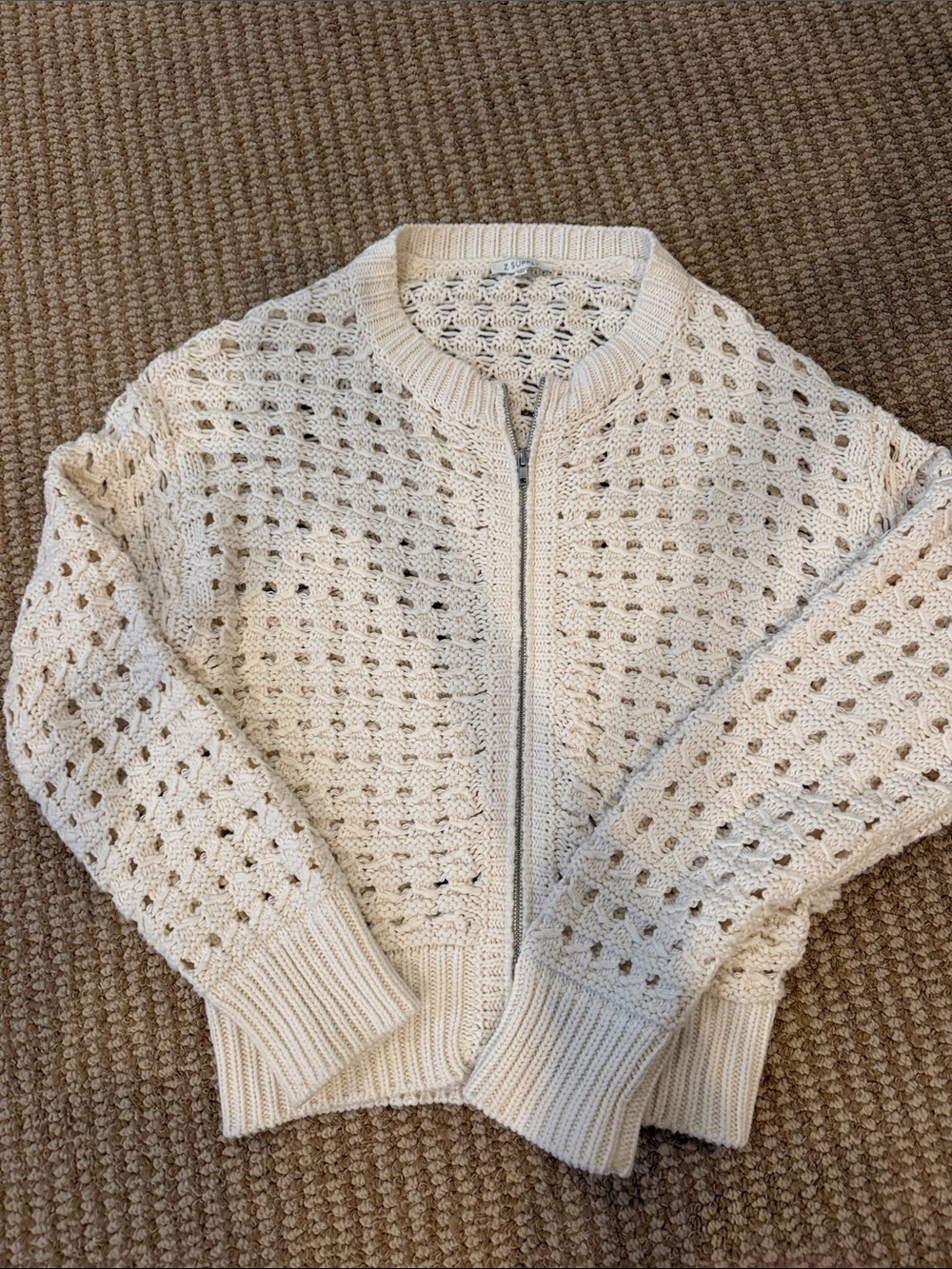 Z Supply Cream Crochet Zip Cardigan